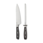 Kitchen knife set with sharpener, stainless steel dark brown colour