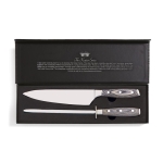 Kitchen knife set with sharpener, stainless steel dark brown colour