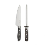 Kitchen knife set with sharpener, stainless steel dark brown colour