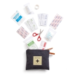 First aid kit in fabric pouch with logo black colour