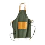 Branded apron with vegan leather pocket, 500 g/m² green colour