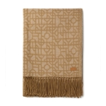 Geometric patterned throw with fringes, 130 × 170 cm brown colour