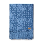 Geometric patterned throw with fringes, 130 × 170 cm blue colour