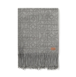 Geometric patterned throw with fringes, 130 × 170 cm grey colour