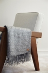 Geometric patterned throw with fringes, 130 × 170 cm grey colour