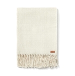Geometric patterned throw with fringes, 130 × 170 cm off white colour