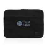Branded laptop sleeve in recycled polyester, 15.6” black colour view with logo
