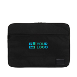 Branded laptop sleeve in recycled polyester, 15.6” black colour printing view