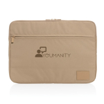 Branded laptop sleeve in recycled polyester, 15.6” light brown colour view with logo