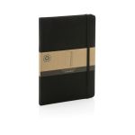 Notebook from recycled materials with elastic strap, A5, ruled pages black colour view with box