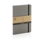 Notebook from recycled materials with elastic strap, A5, ruled pages grey colour
