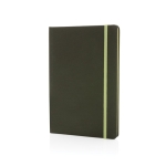 Notebook from recycled materials with elastic strap, A5, ruled pages dark green colour