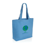 Recycled, branded canvas shopping bag, 240 g/m² light blue colour view with logo