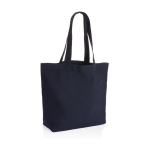 Recycled canvas shopping bag with pocket, 240 g/m² navy-blue colour