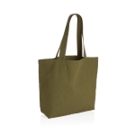 Recycled canvas shopping bag with pocket, 240 g/m² dark green colour
