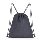 Recycled fabric drawstring backpacks, 320 g/m² denim blue colour