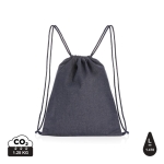 Recycled fabric drawstring backpacks, 320 g/m² denim blue colour