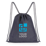 Recycled fabric drawstring backpacks, 320 g/m² denim blue colour