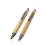 Bamboo pen and blue ink ballpoint set in box wood colour
