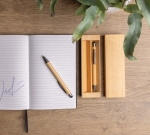 Bamboo pen and blue ink ballpoint set in box wood colour