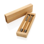 Bamboo pen and blue ink ballpoint set in box wood colour