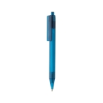 Transparent blue ink pen in recycled materials blue colour
