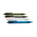 Transparent blue ink pen in recycled materials blue colour