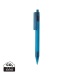 Transparent blue ink pen in recycled materials blue colour