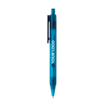 Transparent blue ink pen in recycled materials blue colour