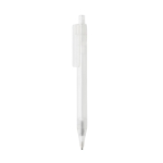 Transparent blue ink pen in recycled materials white colour