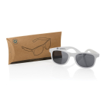 Promotional sunglasses in recycled plastic, UV400 white colour view with box