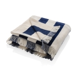 Large striped beach towel with logo, 180 × 100 cm navy-blue colour