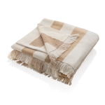 Large striped beach towel with logo, 180 × 100 cm light brown colour