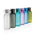 100% RPET bottle with carry handle and printed logo, 500 ml green colour
