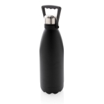 Large, branded thermal bottle with carry handle, 1.5 L black colour