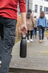 Large, branded thermal bottle with carry handle, 1.5 L black colour