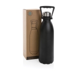 Large, branded thermal bottle with carry handle, 1.5 L black colour