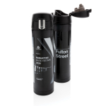 Stainless steel thermos with secure lid, 450 ml black colour second view with logo