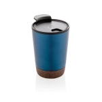 Personalised stainless steel thermal mug with cork base, 300 ml blue colour