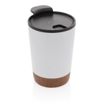 Personalised stainless steel thermal mug with cork base, 300 ml white colour