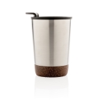 Personalised stainless steel thermal mug with cork base, 300 ml silver colour