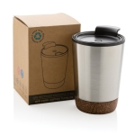 Personalised stainless steel thermal mug with cork base, 300 ml silver colour