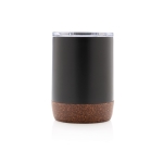 Compact, branded thermal mug with cork base, 180 ml black colour