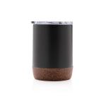 Compact, branded thermal mug with cork base, 180 ml black colour