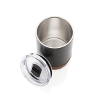 Compact, branded thermal mug with cork base, 180 ml black colour