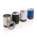 Compact, branded thermal mug with cork base, 180 ml black colour