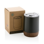 Compact, branded thermal mug with cork base, 180 ml black colour