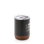 Compact, branded thermal mug with cork base, 180 ml black colour