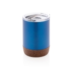 Compact, branded thermal mug with cork base, 180 ml blue colour