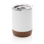 Compact, branded thermal mug with cork base, 180 ml white colour
